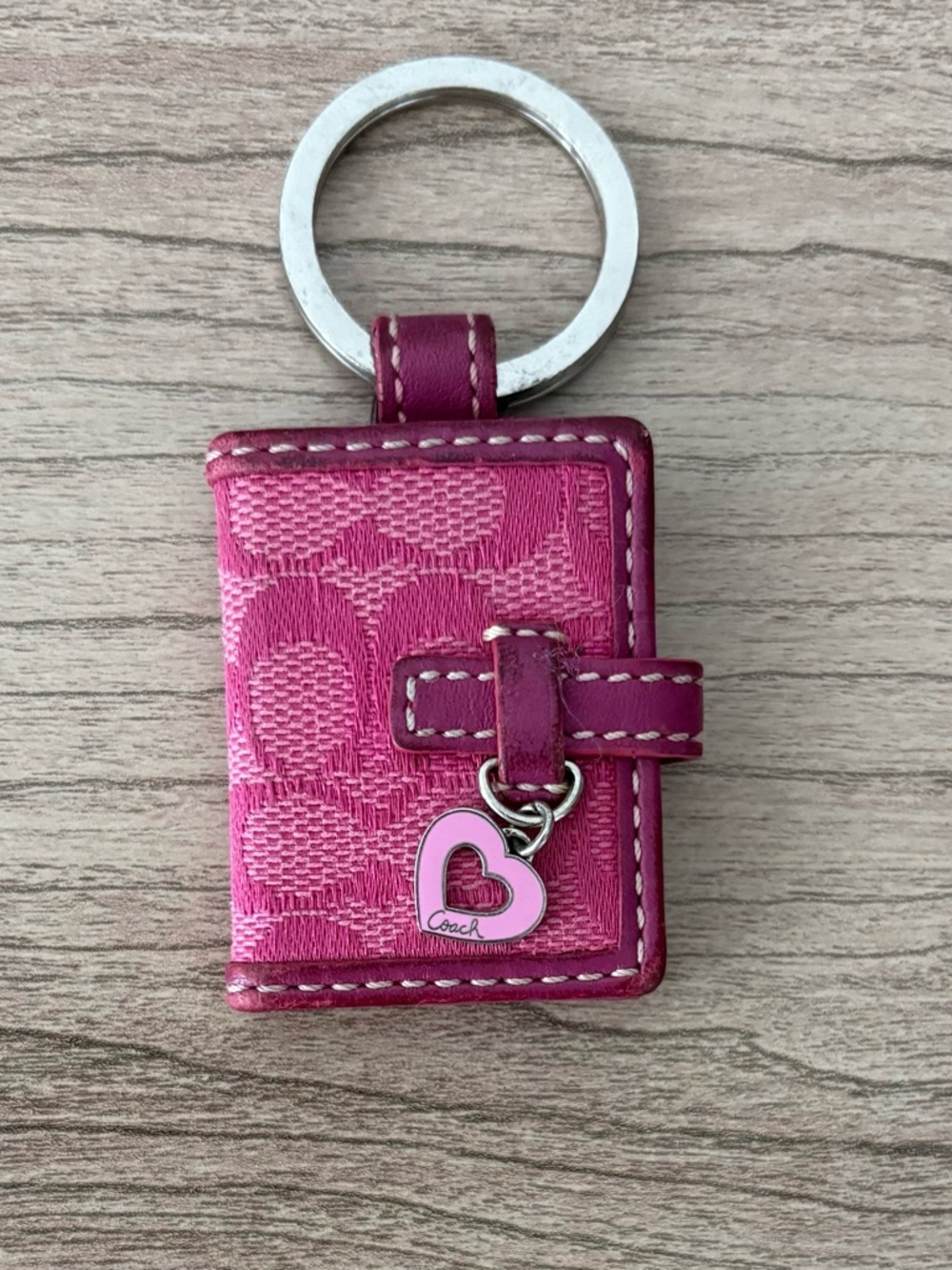 Coach Pink Signature Mini Book Keyring with Heart Charm